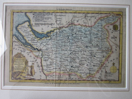 18th Century Map coloured print of Chester and Cheshire
